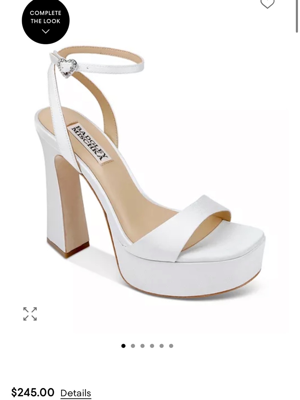 Badgley Mischka White Platform Ankle-Strap Sandal with Heart Buckle